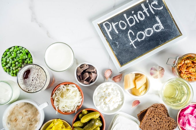 Probiotic foods include kichi, sauerkraut, kombucha and kefir to improve gut health,
